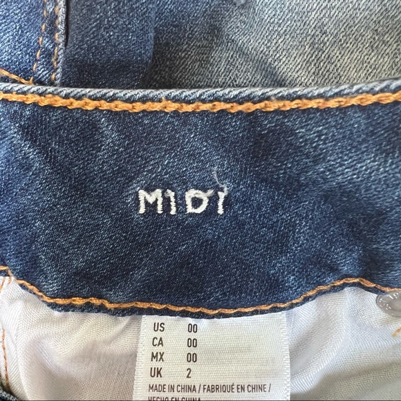 American Eagle distressed ripped cutoff super stretch midi jean shorts 00 - Picture 6 of 7